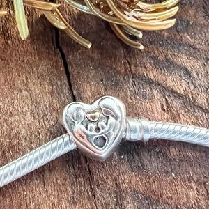 Authentic Pandora TT Charm Two Tone Heart of the Family 14K Gold Heart Family